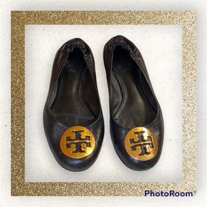 Tory Burch Black leather/gold emblem GUC please see photos for wear